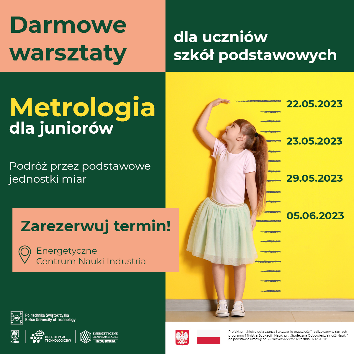 Plakat informujący o warsztatach Metrologia dla juniorow