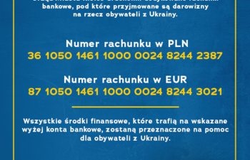 Plakat z rachunkami bankowymi dla Ukrainy