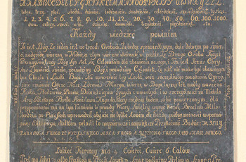 Interesujący zabytek z XVIII w. - marmurowa tablica informująca o miarach, wzorcach i wyznaniu wiary