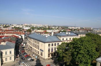 Widok na miasto (na pierwszym planie ul. Duża) z dzwonnicy katedralnej